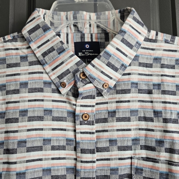 BEN SHERMAN Checked Twill Linen Blend Button Down Shirt Sz XXL NWOT - Picture 1 of 9